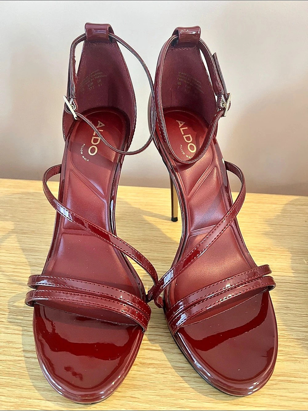 ALDO Patent Strappy Heels in Burgundy